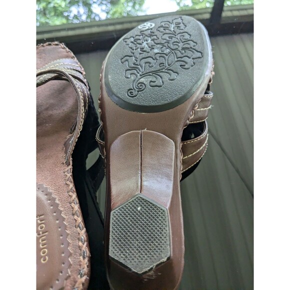 Rialto Sandals Womens Size 7.5 Sadie Comfort Brown Strappy Wedge Heel Stitching - Picture 5 of 11